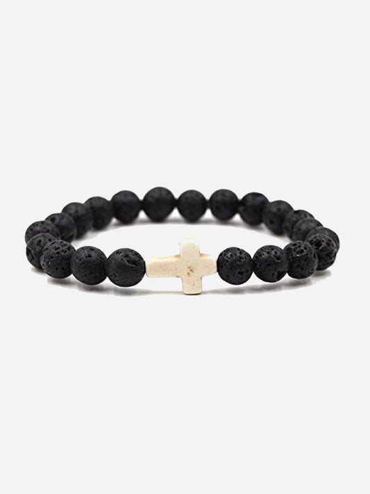 Lava stone cross bracelet in white โ Armor of God USA
